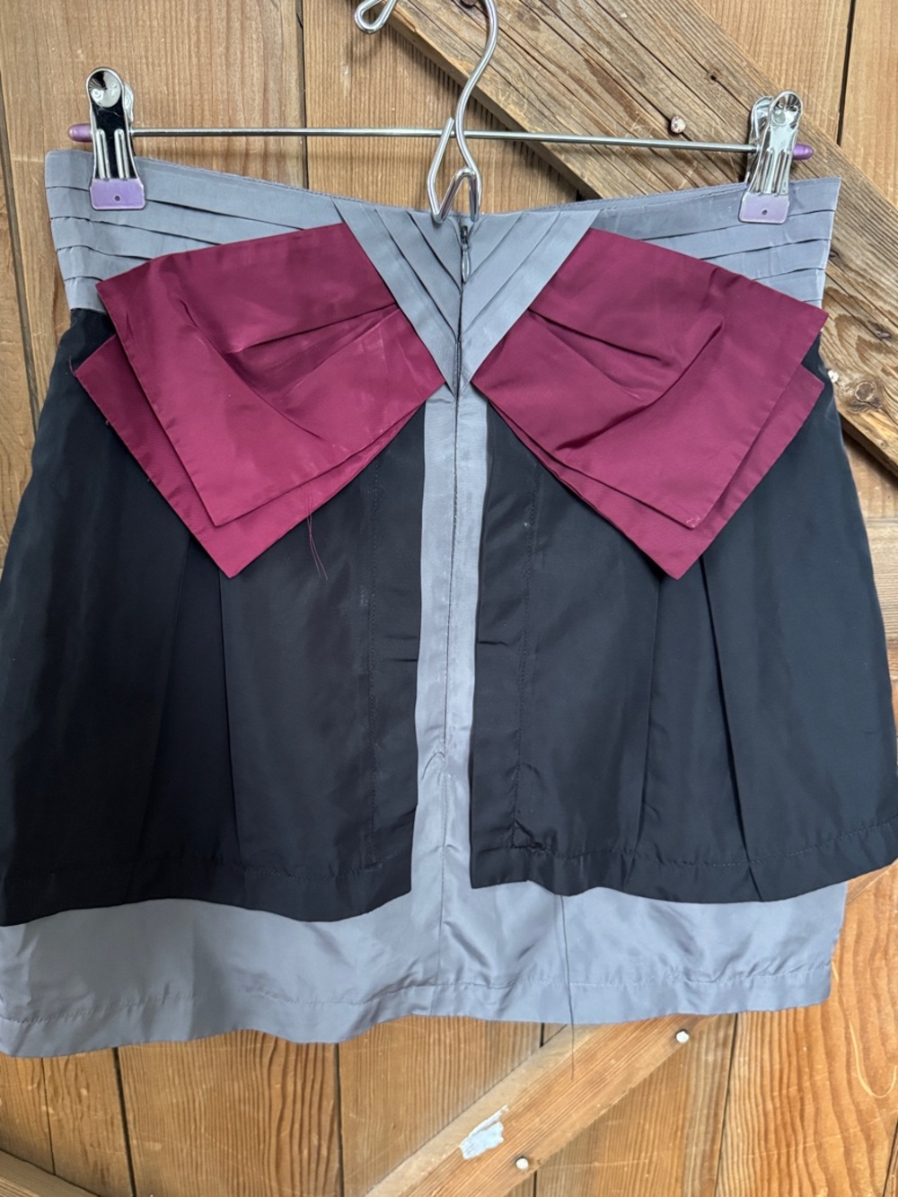 Twelve by Twelve Black, Gray & Burgundy A-Line Skirt with Bow Detail